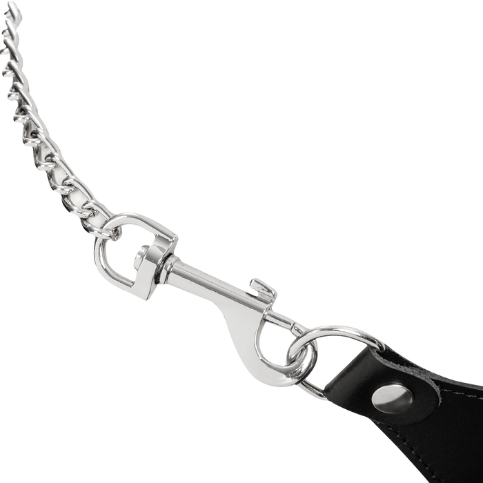 Rimba - Lederen string met afneembare kettingen - Zwart/Zilver-Erotiekvoordeel.nl