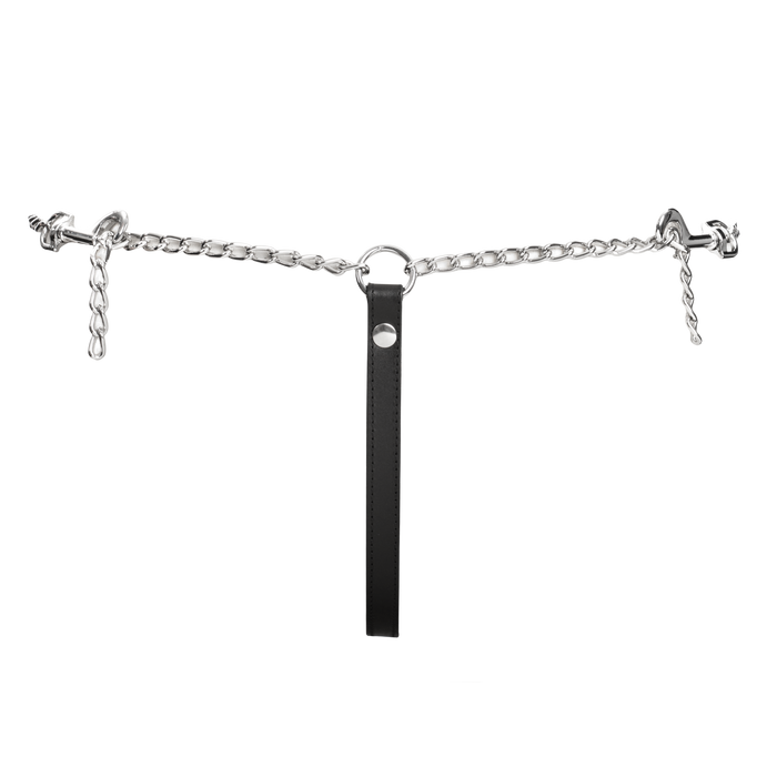Rimba - Lederen string met afneembare kettingen - Zwart/Zilver-Erotiekvoordeel.nl