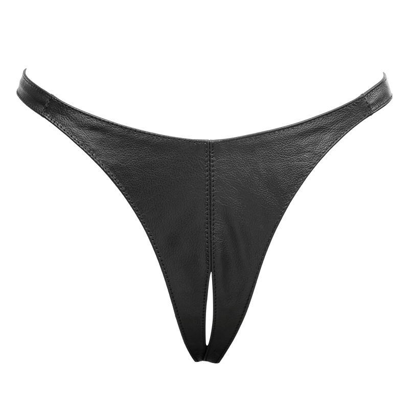 Rimba - Lederen Dames String met Open Kruis - Zwart-laced-up.nl