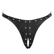 Rimba - Lederen Dames String met Open Kruis - Gedecoreerd met Studs - Zwart-laced-up.nl