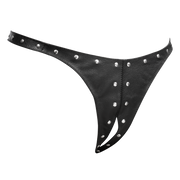 Rimba - Lederen Dames String met Open Kruis - Gedecoreerd met Studs - Zwart-laced-up.nl