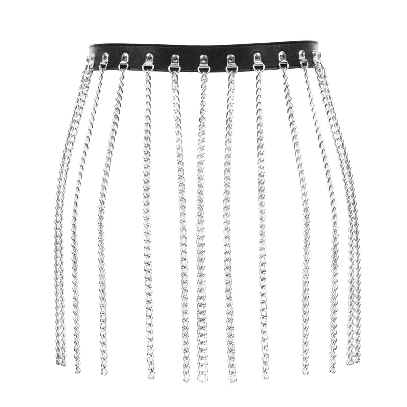 Rimba - Luxe Lederen Kettingen Rokje - Zwart/Zilver-Laced-up.nl
