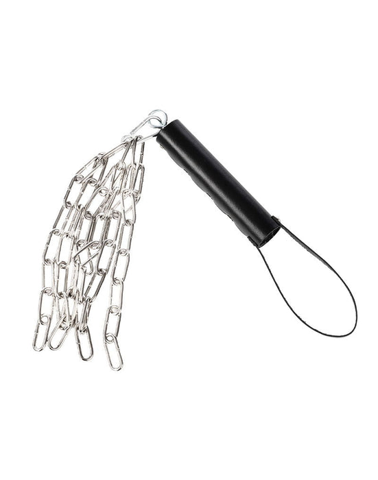 Rimba - Lederen Zweep met Metalen Ketting - Zwart & Zilver-Erotiekvoordeel.nl