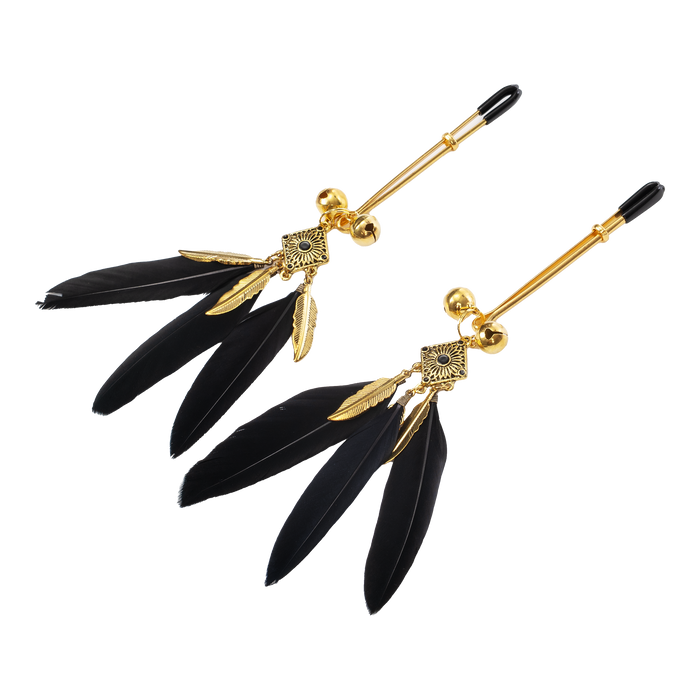 Rimba - Tepelklemmen met Veren - Zwart/Goud-Erotiekvoordeel.nl