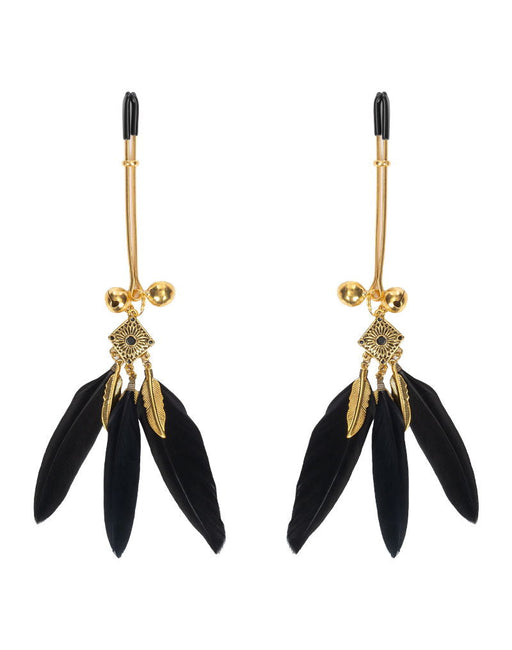 Rimba - Tepelklemmen met Veren - Zwart/Goud-Erotiekvoordeel.nl