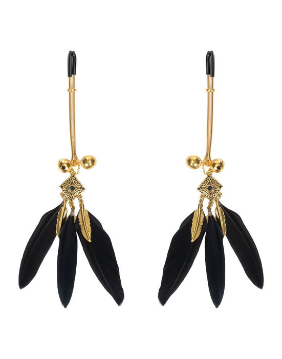 Rimba - Tepelklemmen met Veren - Zwart/Goud-Erotiekvoordeel.nl