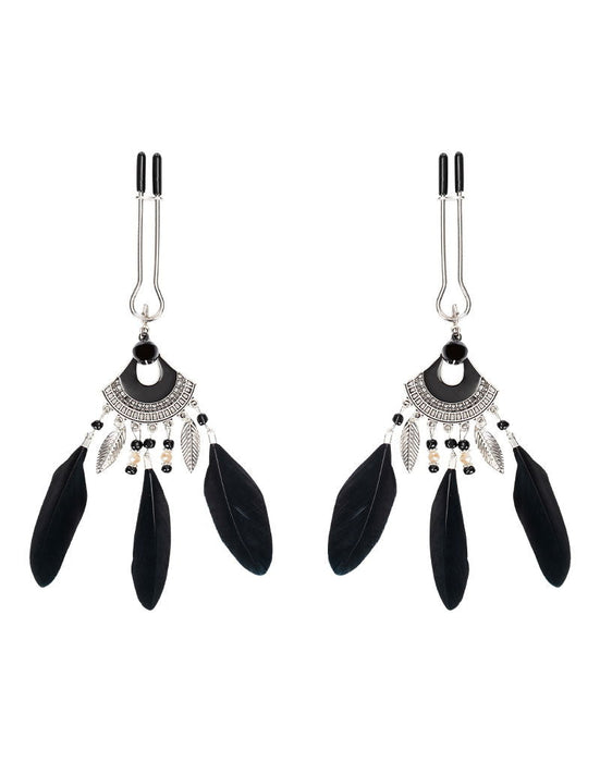 Rimba - Tepelklemmen met Veren - Zwart/Zilver-Erotiekvoordeel.nl