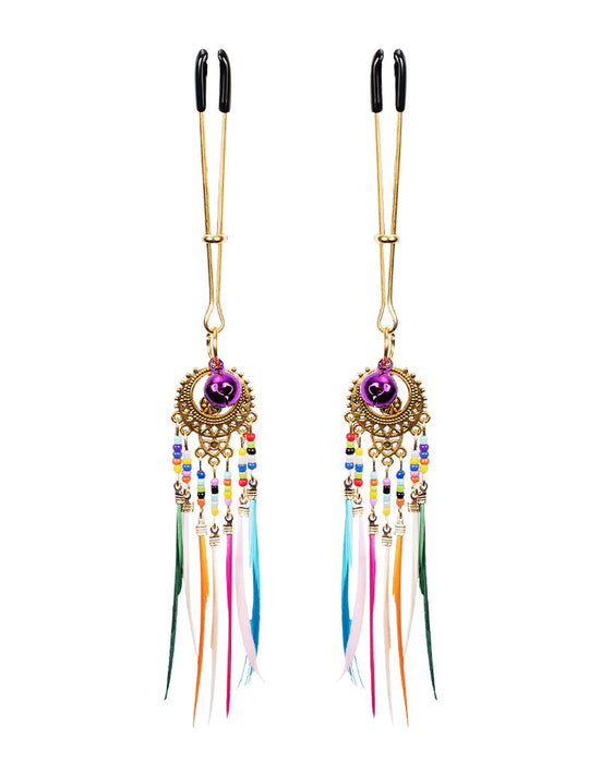 Rimba - Tepelklemmen met Kraaltjes en Veren - Multicolour-Erotiekvoordeel.nl