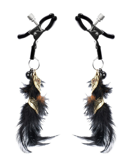Rimba - Tepelklemmen met Zwarte Veertjes en Gouden Hangertjes - Zwart/Goud-Erotiekvoordeel.nl
