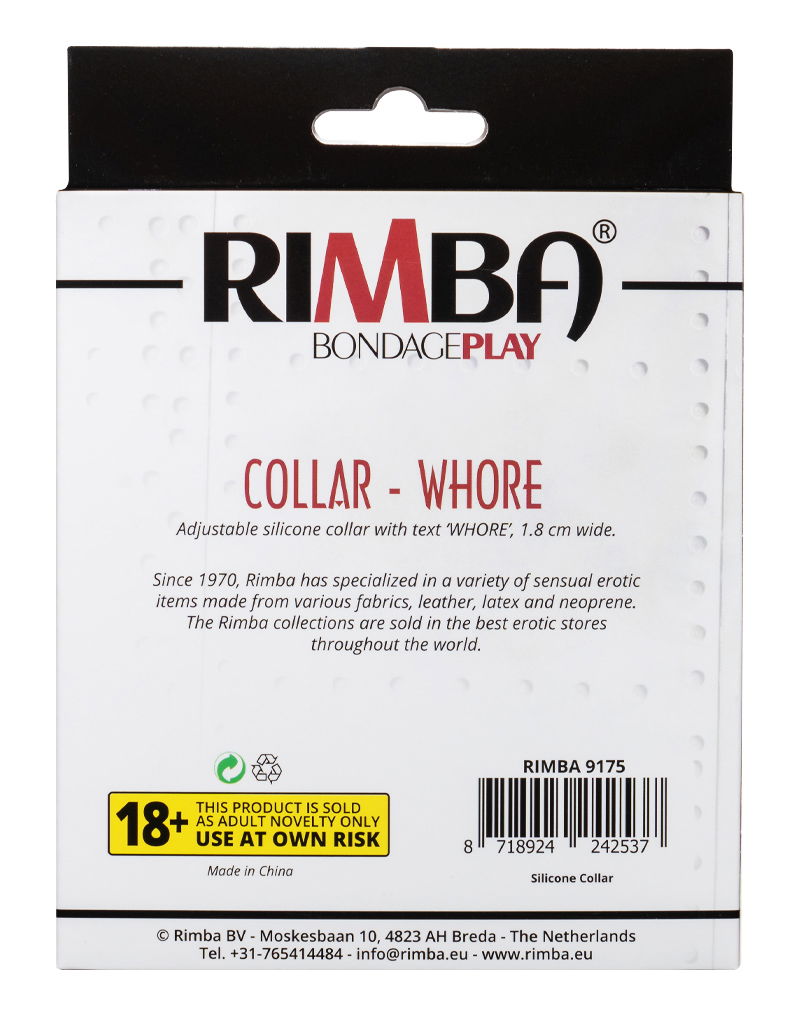 Rimba - Halsband - Collar Met Tekst - WHORE - Siliconen - Zwart-laced-up.nl