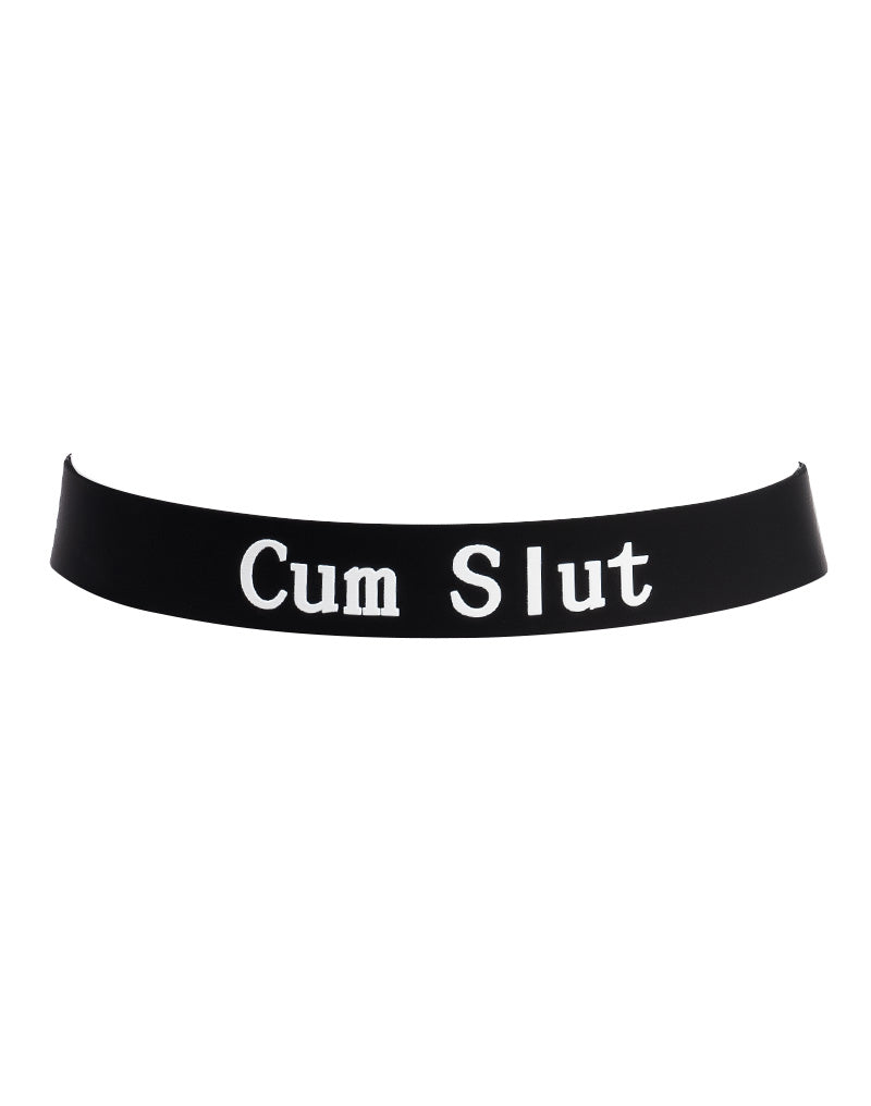 Rimba - Halsband - Collar Met Tekst - CUM SLUT - Siliconen - Zwart-laced-up.nl