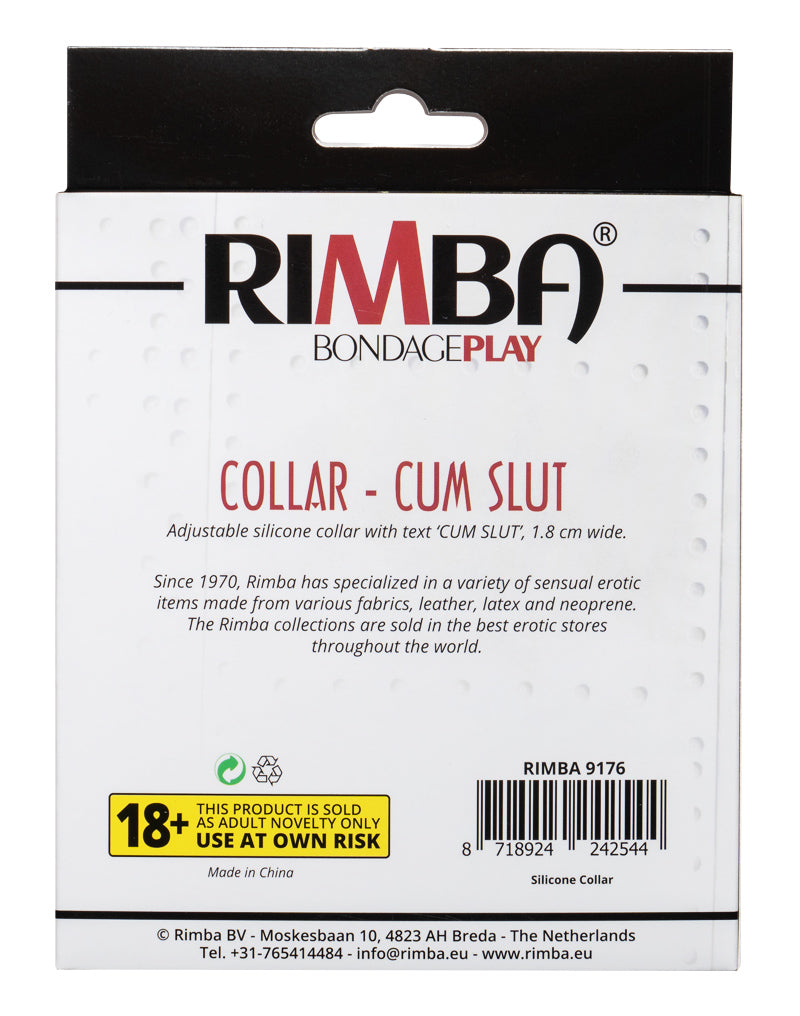 Rimba - Halsband - Collar Met Tekst - CUM SLUT - Siliconen - Zwart-laced-up.nl