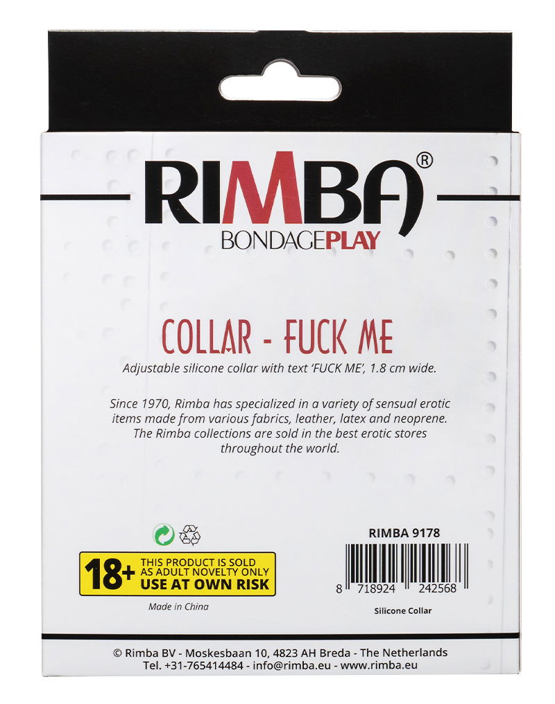 Rimba - Halsband - Collar Met Tekst - FUCK ME - Siliconen - Zwart-laced-up.nl
