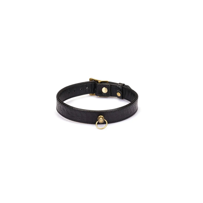 Liebe Seele - Crocodile Noir - Smalle Lederen Collar met Crocodile Print - Zwart
