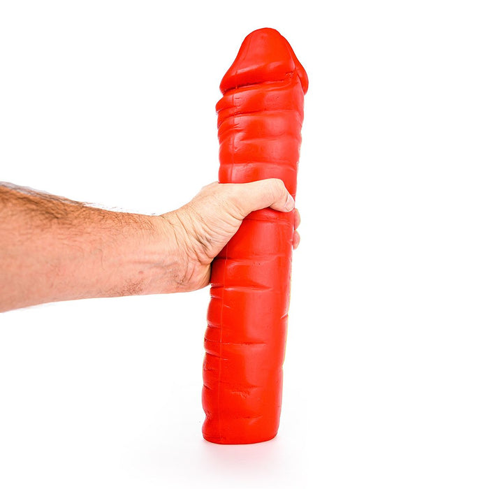 All Red - Geribbelde Dildo - 38 x 8,5 cm - Rood-Erotiekvoordeel.nl