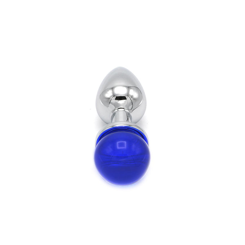 Kiotos - Aluminium Buttplug Met Glinsterende Ronde Siersteen - Blauw-Laced-up.nl