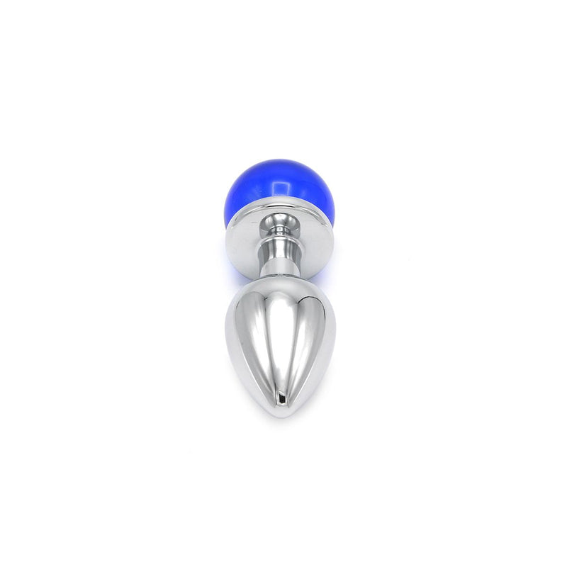 Kiotos - Aluminium Buttplug Met Glinsterende Ronde Siersteen - Blauw-Laced-up.nl