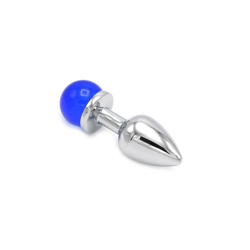 Kiotos - Aluminium Buttplug Met Glinsterende Ronde Siersteen - Blauw-Laced-up.nl