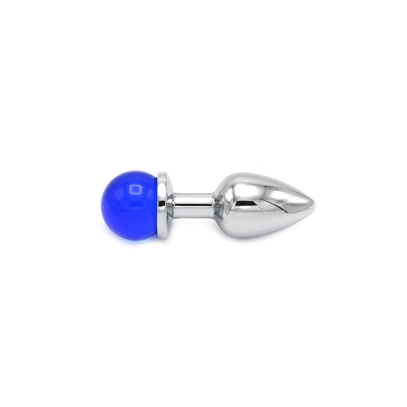 Kiotos - Aluminium Buttplug Met Glinsterende Ronde Siersteen - Blauw-Laced-up.nl