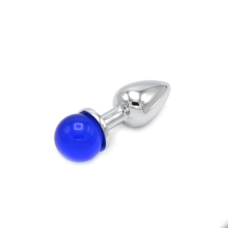 Kiotos - Aluminium Buttplug Met Glinsterende Ronde Siersteen - Blauw-Laced-up.nl