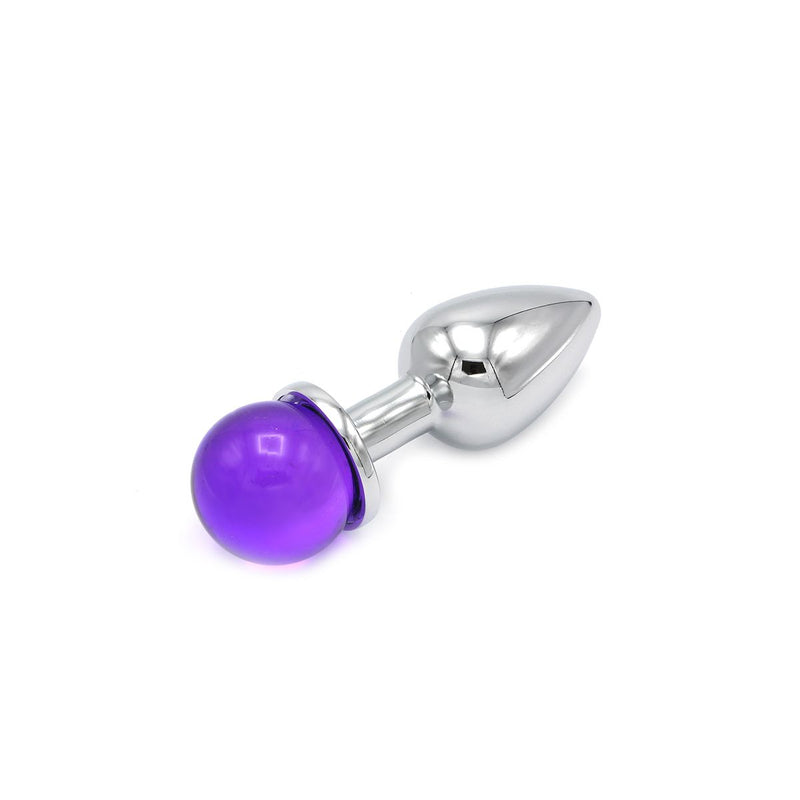 Kiotos - Aluminium Buttplug Met Glinsterende Ronde Siersteen - Paars-Laced-up.nl