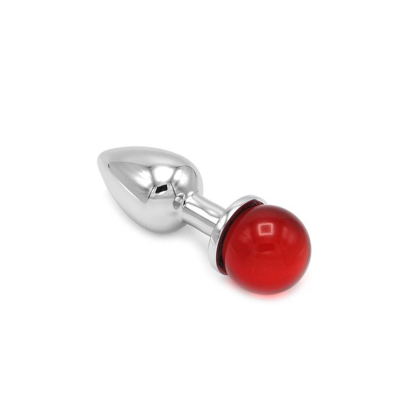 Kiotos - Aluminium Buttplug Met Glinsterende Ronde Siersteen - Rood-Laced-up.nl