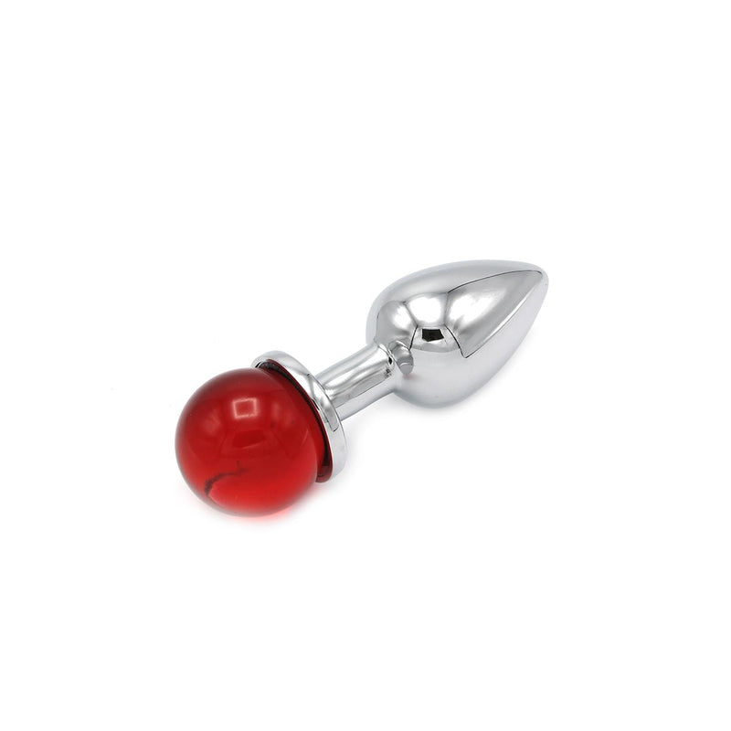 Kiotos - Aluminium Buttplug Met Glinsterende Ronde Siersteen - Rood-Laced-up.nl