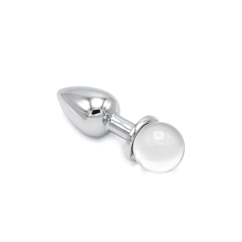 Kiotos - Aluminium Buttplug Met Glinsterende Ronde Siersteen - Transparant-Laced-up.nl