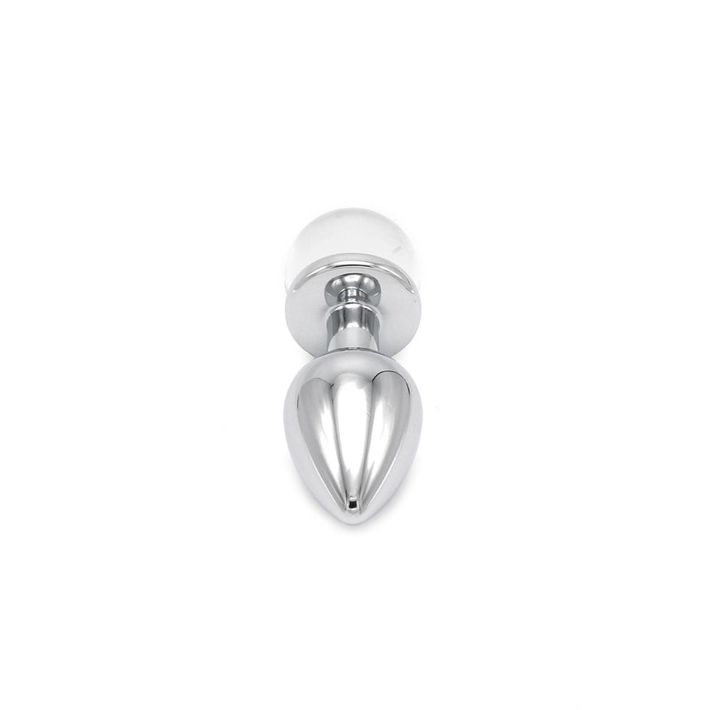 Kiotos - Aluminium Buttplug Met Glinsterende Ronde Siersteen - Transparant-Laced-up.nl