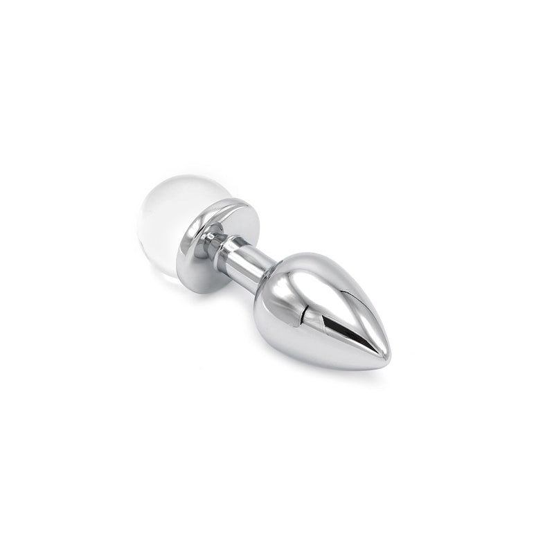 Kiotos - Aluminium Buttplug Met Glinsterende Ronde Siersteen - Transparant-Laced-up.nl