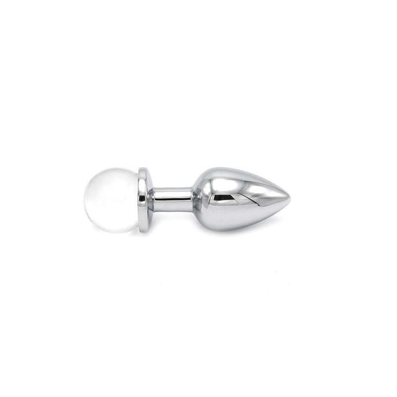 Kiotos - Aluminium Buttplug Met Glinsterende Ronde Siersteen - Transparant-Laced-up.nl