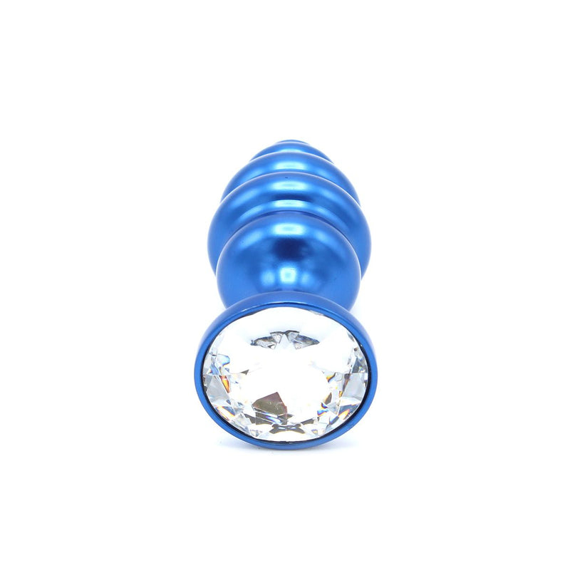 Kiotos - Aluminum Geribbelde Buttplug Met Kristal - Blauw-Laced-up.nl