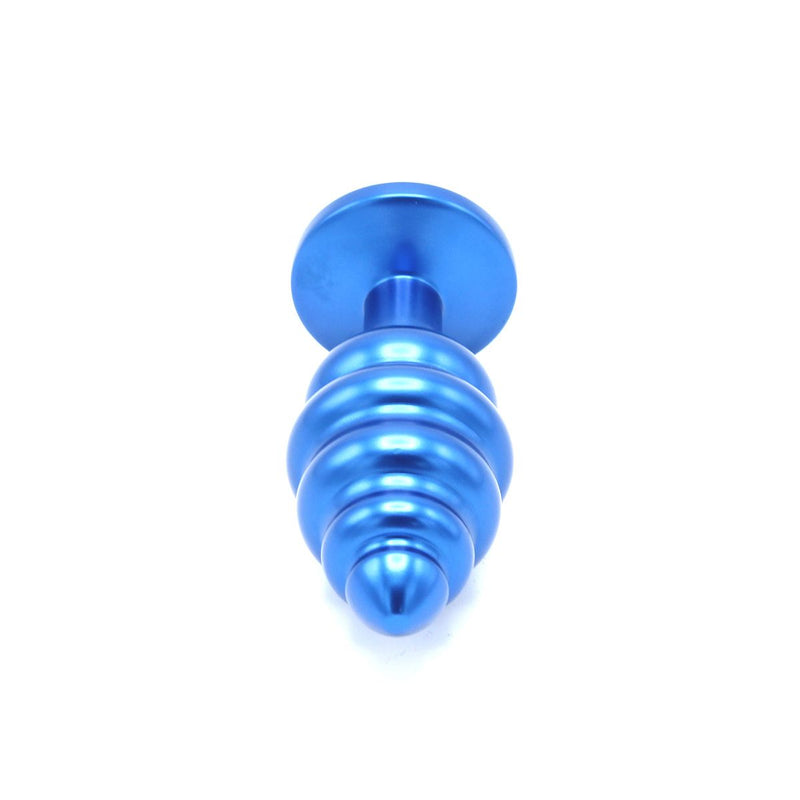 Kiotos - Aluminum Geribbelde Buttplug Met Kristal - Blauw-Laced-up.nl