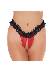 Amorable - Culotte burlesque à volants en dentelle et entrejambe ouvert - Noir/Rouge - Laced-up.nl