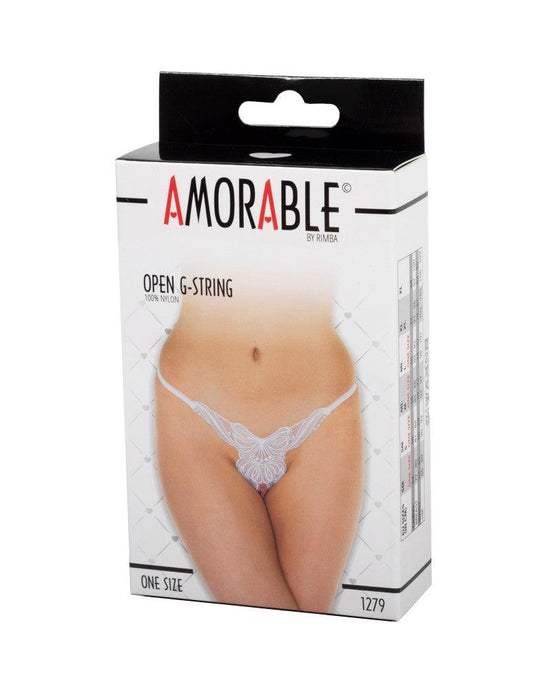 Amorable By Rimba - Luxe Slip Met Vlinder Motief En Open Kruis - Wit - One Size-Erotiekvoordeel.nl