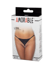 Amorable - Tanga erótica - Negro con encaje y collar de perlas en la entrepierna - Talla única-Erotiekvoordeel.nl