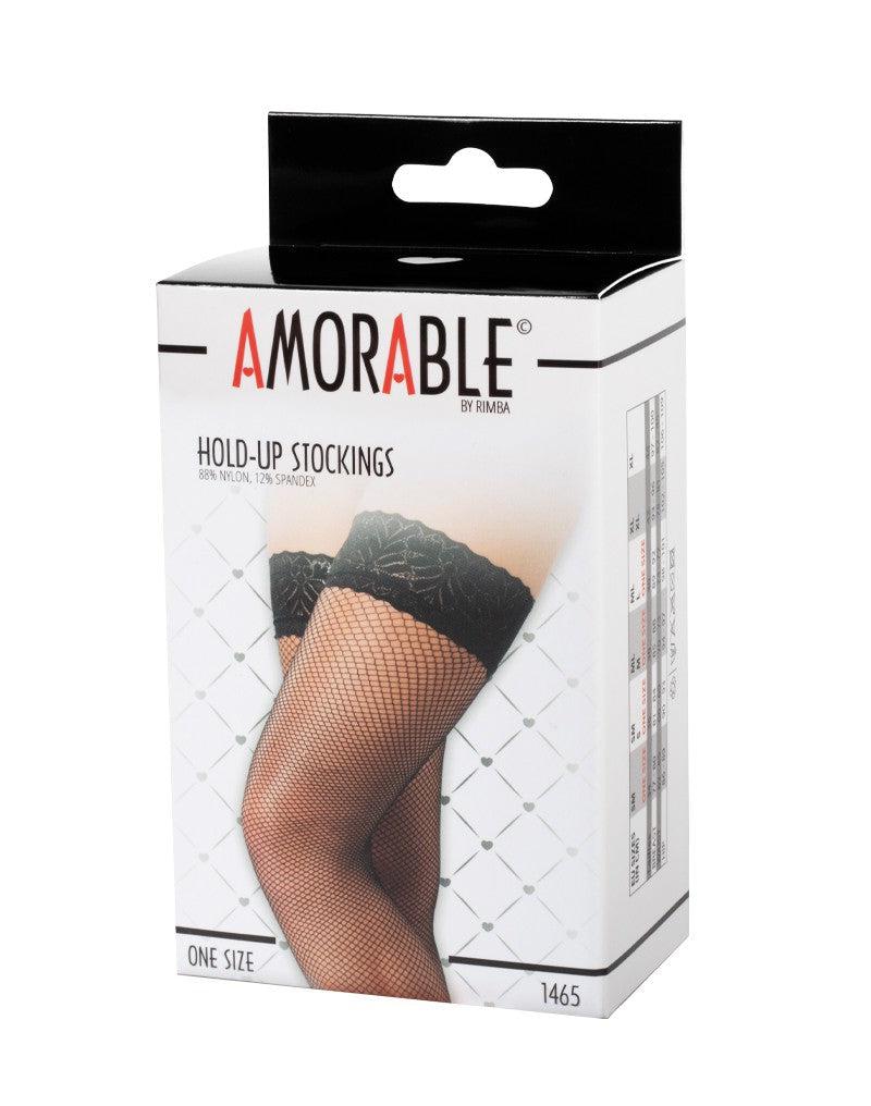 Amorable - Erotische Strümpfe - Hold-up-Netzstrümpfe - Schwarz - Einheitsgröße - Laced-up.nl
