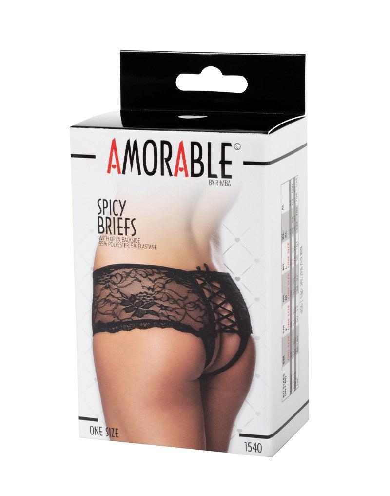 Amorable - Erotic Briefs - Lace Knickers With Open Back - Black - One Size-Laced-up.nl