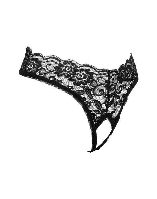 Amorable - G-String met Kanten Ruches - Open Kruis - One Size - Zwart-Laced-up.nl