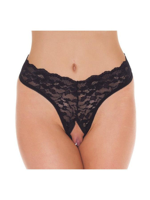 Amorable - G-String met Kanten Ruches - Open Kruis - One Size - Zwart-Laced-up.nl