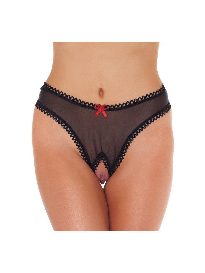 Amorable - String - String transparent à entrejambe ouvert - Noir - Taille unique - Laced-up.nl