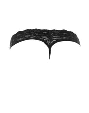 Amorable - G-String with Lace Ruffles - Open Crotch - One Size - Black - Laced-up.nl