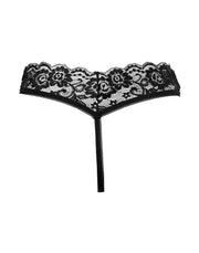 Amorable - G-String with Lace Ruffles - Open Crotch - One Size - Black-Laced-up.nl