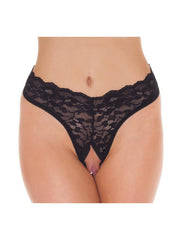 Amorable - G-String with Lace Ruffles - Open Crotch - One Size - Black - Laced-up.nl
