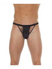 Amorable - Men's Thong - Openwork Details on Front - One Size - Black - Laced-up.nl