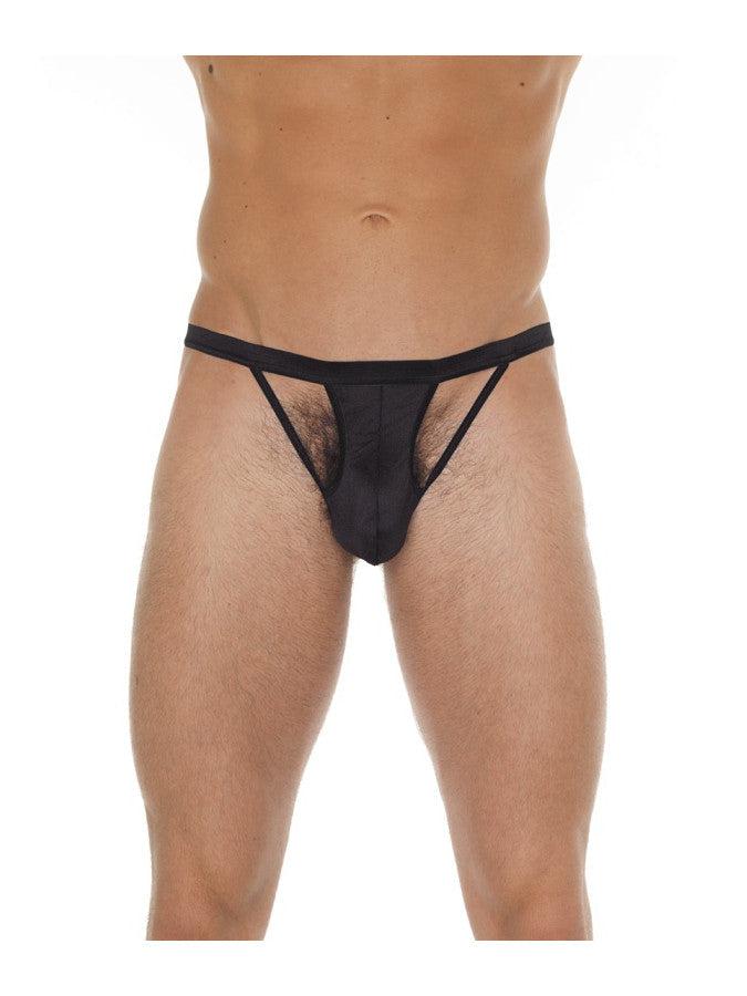 Amorable - Men's Thong - Openwork Details on Front - One Size - Black - Laced-up.nl