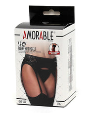 Amorable - Jarretelgordel Met Kant inzetten, Inclusief Kousen En Slip - Zwart - One Size-Laced-up.nl