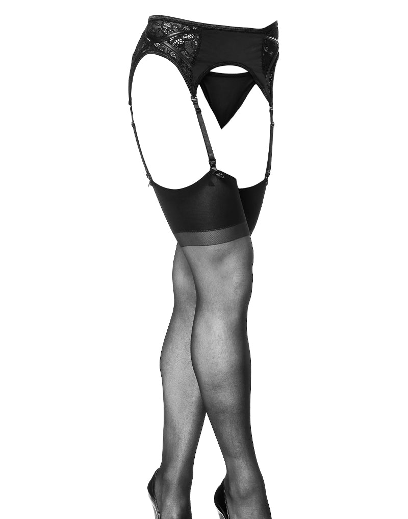 Amorable - Jarretelgordel Met Kant inzetten, Inclusief Kousen En Slip - Zwart - One Size-Laced-up.nl