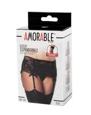Amorable - Faja de liguero de encaje con espalda abierta - Incluye tanga y medias - Negro-Erotiekvoordeel.nl