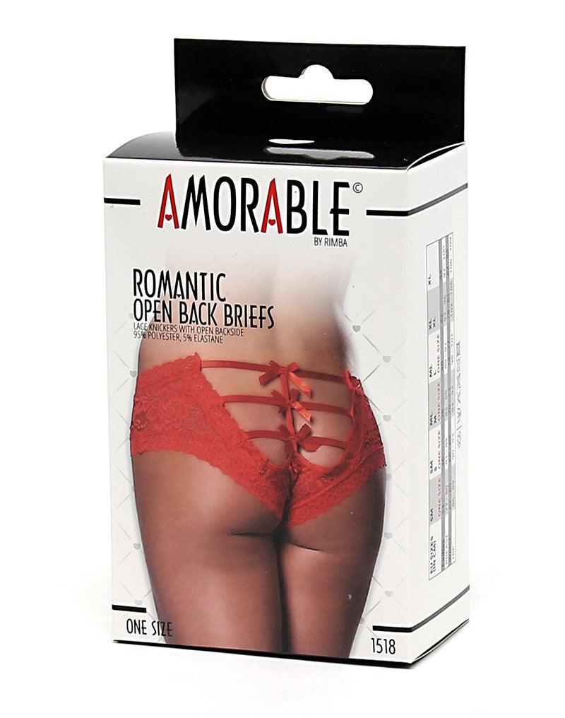 Amorable - Lace Panties with Open Back and Bows - Red - Laced-up.nl